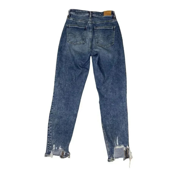 American Eagle Women's High-Rise Mom Jeans Size 2 Blue Distressed 27" Inseam - Picture 2 of 5
